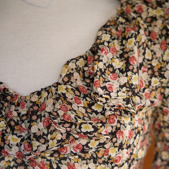 Vintage 90's Rebecca Fall Floral Doen Inspired Ruffle Collar Maxi Dress Size S - Picture 8 of 17